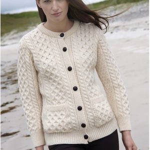 Blarney Woollen Mills Women's Aran Curragh Traditional Lumber Cardigan Sz S
